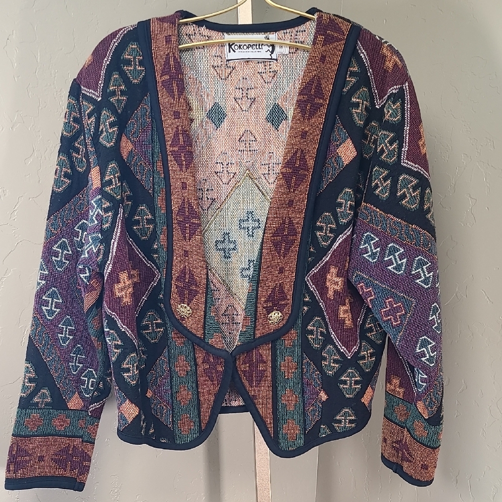 Kokopelli Vintage‎ Geometric Cardigan Jacket Multicolor 100% Cotton Made In USA